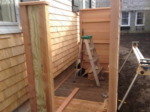 Outside shower under construction Outside shower under construction